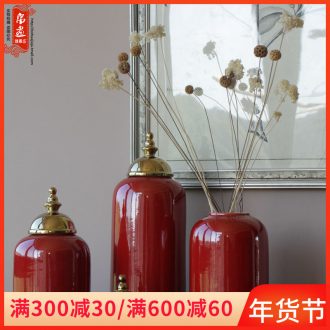 Jingdezhen ceramic vase furnishing articles gilded the lid tank bright red hand with classical household pure glaze decoration