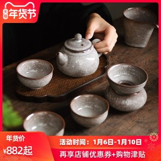 Longquan celadon office teapot teacup brother ceramic up of a complete set of ice crack kung fu tea set suit household gift box