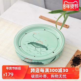 Longquan celadon tea set ceramic round kunfu tea tea tray was round tray household water storage large ship tea big number