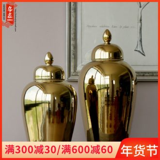 Booking with jingdezhen ceramic dry flower vase gold - plated tall jar of household checking ceramic pot adornment ornament porcelain