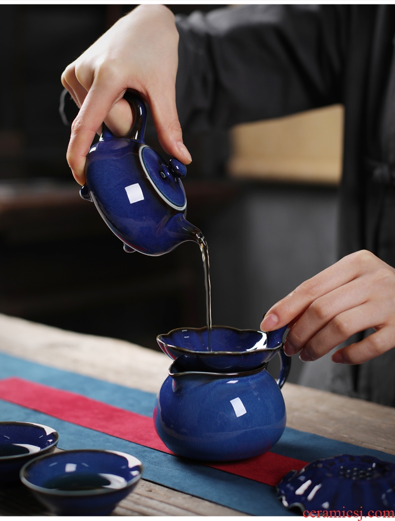 Are good source of kung fu tea set ceramic teapot TuHao blue variable single pot home little teapot three - pillar teapot