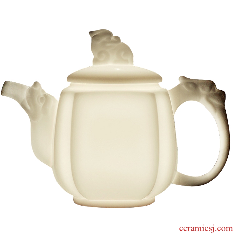 Friends commercial turn white porcelain tea pot of household ceramic tea set large manual suet white jade porcelain teapot China