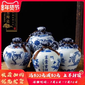 3/5/10 jins of jingdezhen ceramic jars empty bottle seal blue and white wine wine pot liquor bottles of wine set decoration