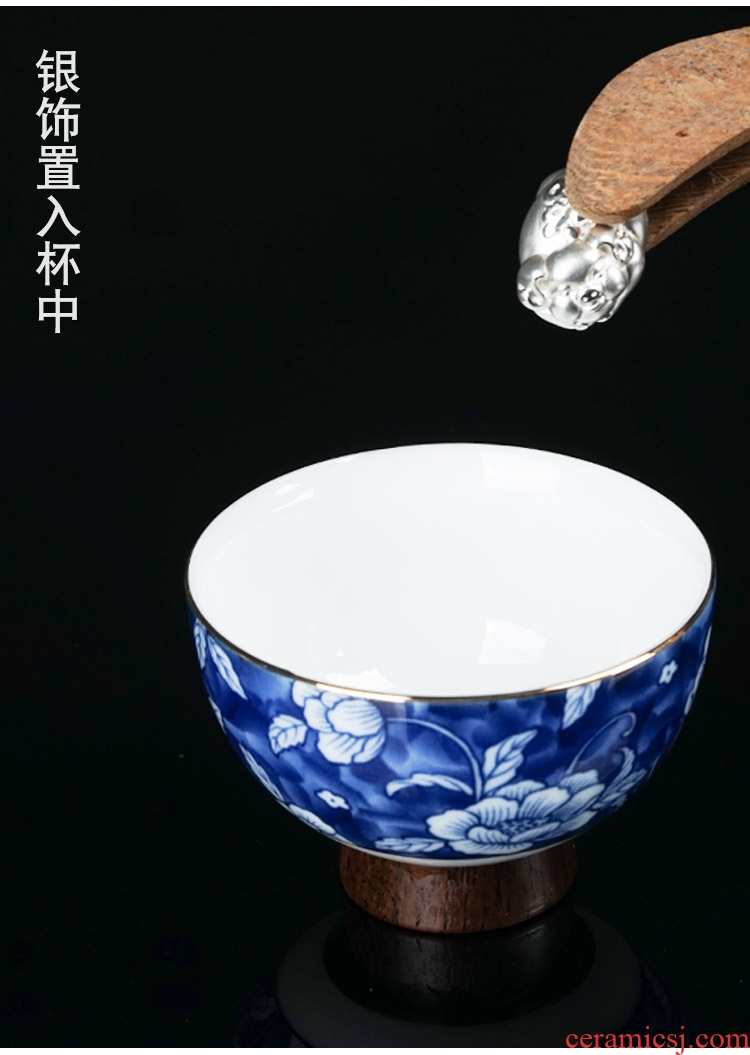 JiaXin silver kung fu tea set of blue and white porcelain household contracted in Chinese ceramic tea cups of a complete set of the teapot