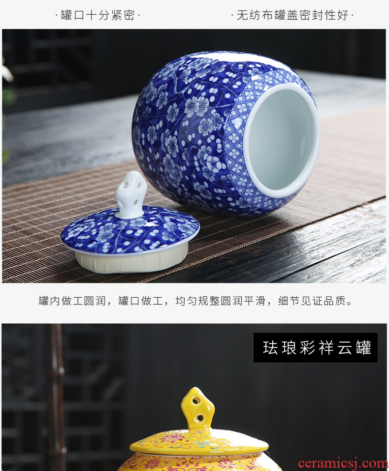 Auspicious yuan blue and white caddy fixings ceramic packing gift box general puer tea in the small seal pot double pot of tea boxes