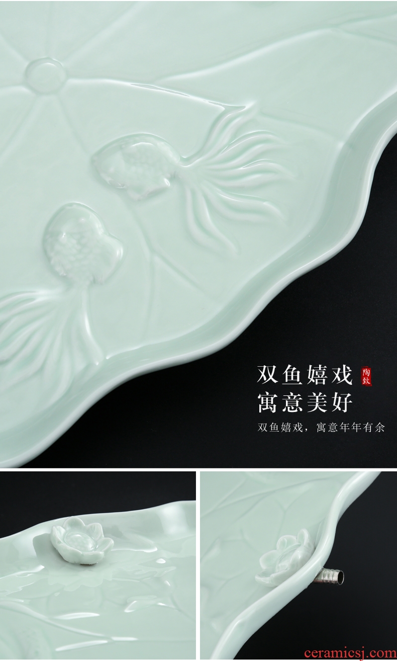 Drainage type ceramic tea tray was contracted dry Taiwan tea tea table of black celadon large tea tray was home sitting room