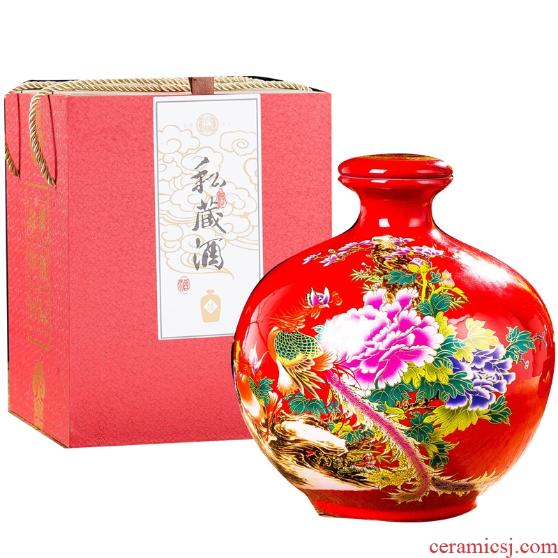 Jingdezhen ceramic jars 5 jins deacnter liquor red flat cover small expressions using sealed wine it mercifully wine jars