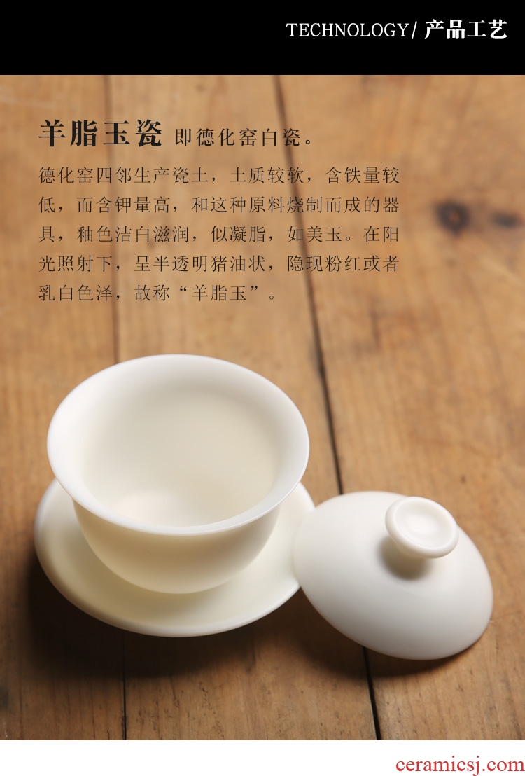 The Product dehua white porcelain porcelain remit kung fu tea set suet jade ceramic three tureen contracted household of a complete set of cups