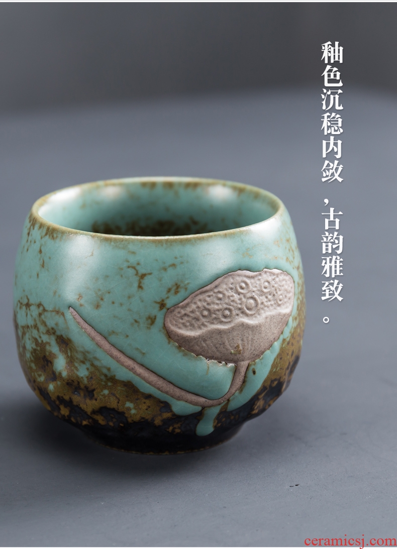 Coarse pottery teacup glaze kung fu tea set of the master single CPU rock sample tea cup ceramic bowl tea cup round big, master