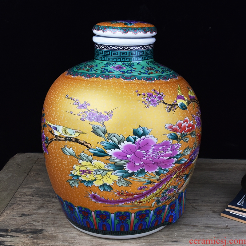 Jingdezhen ceramic jars home 10 jins hip archaize colored enamel mercifully it 20 jins of Chinese seal wine jar