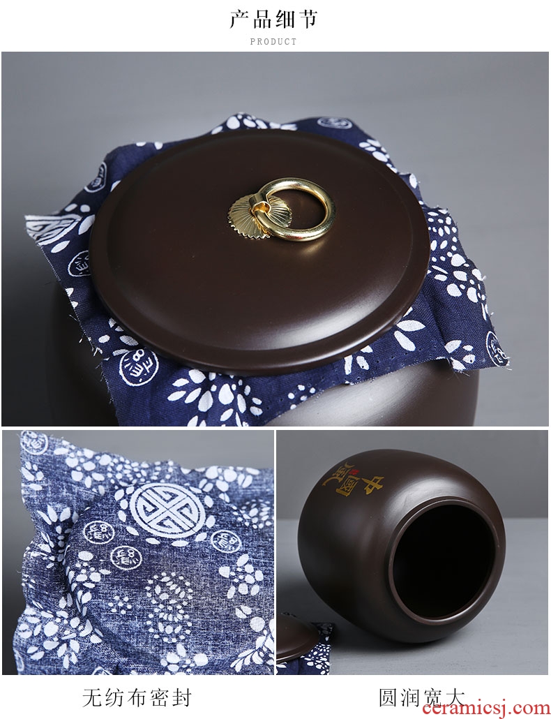 Violet arenaceous caddy fixings ceramic 1 catty 2 jins with large seal pot receives the moistureproof tanks pu - erh tea box of household