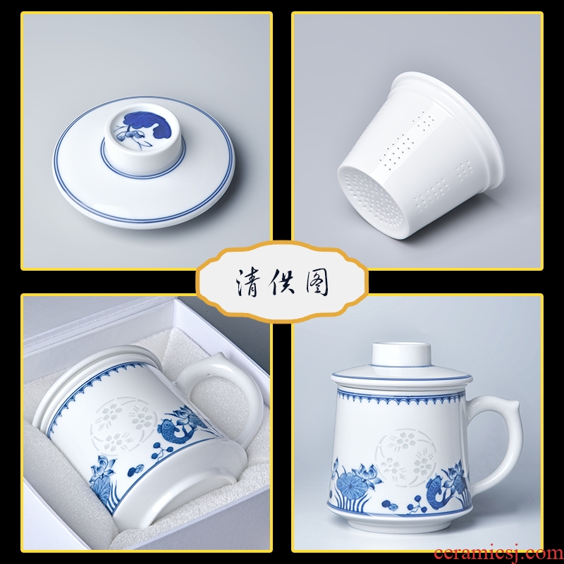 Jade ceramic filtering jingdezhen blue and white porcelain tea cups with cover parker office teacups hand - made porcelain and exquisite flowers on the the qing