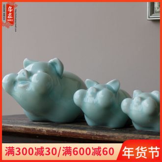 Jingdezhen ceramic furnishing articles manually shadow blue lovely pig cow animal home sitting room adornment porch desktop furnishing articles