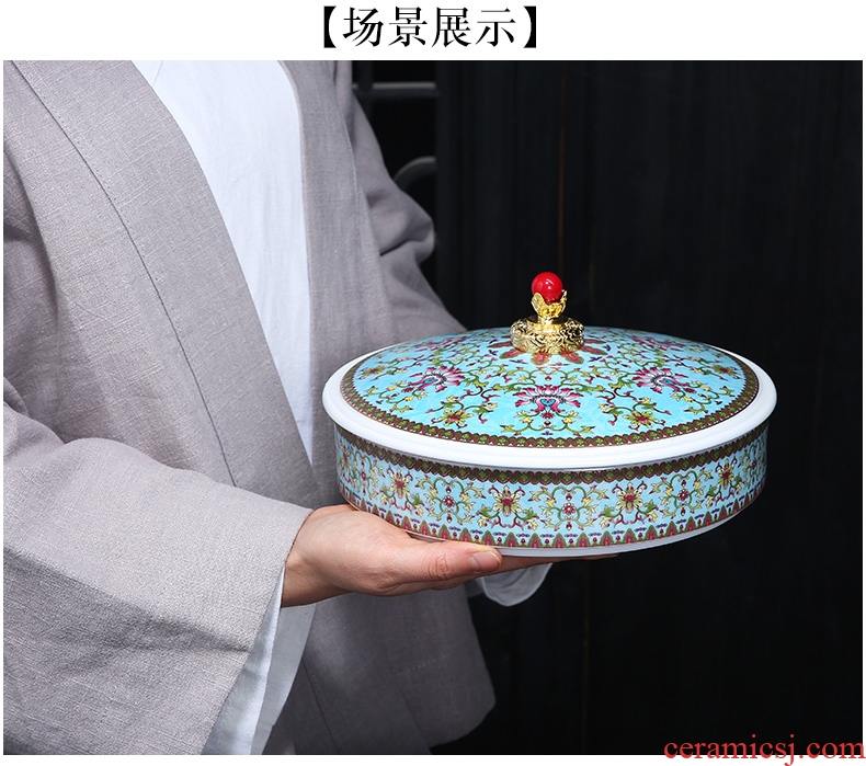 Chinese wind colored enamel puer tea cake ceramic tea pot white tea cake court wind puer tea boxes, wooden gift box