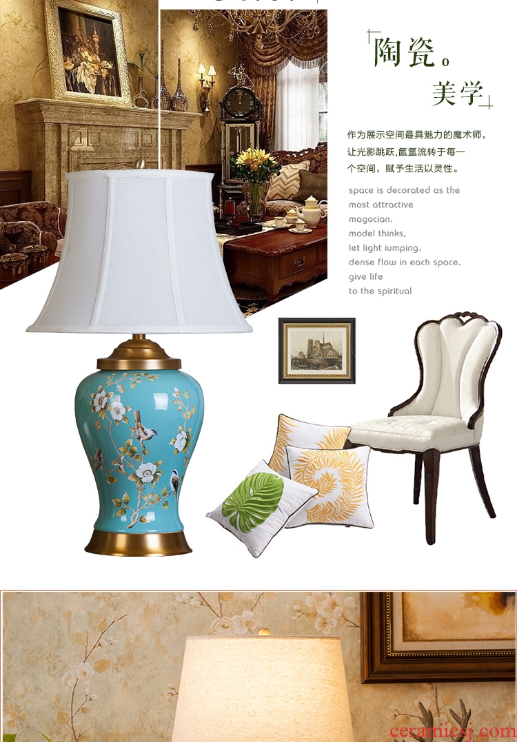 New Chinese style restoring ancient ways American ceramic desk lamp large hotel villa clubhouse bedroom the head of a bed the sitting room porch decoration