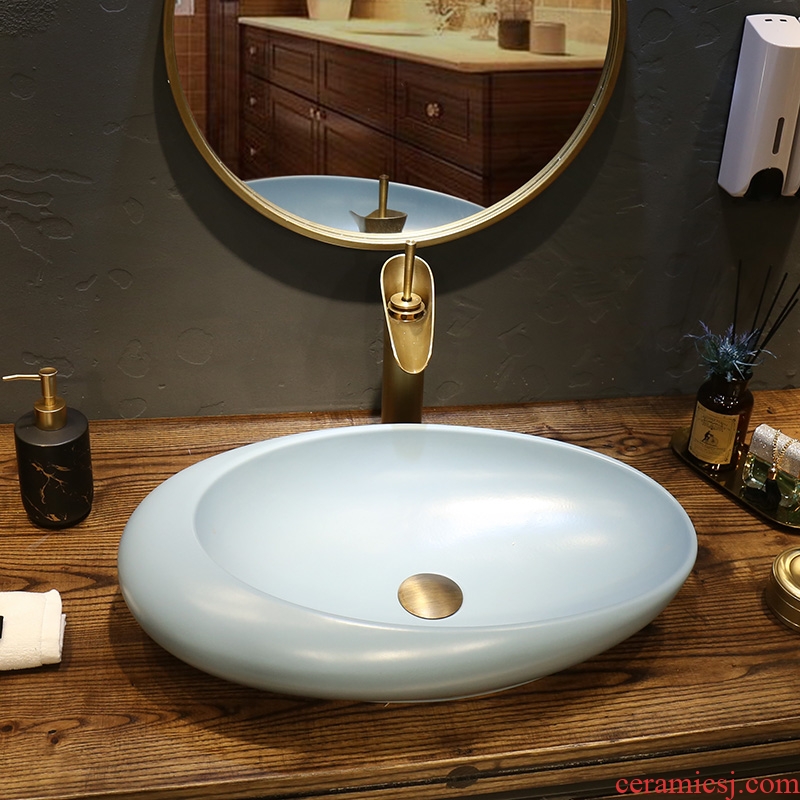 Creative Nordic ceramic stage basin sink art square blue contracted household bathroom sinks
