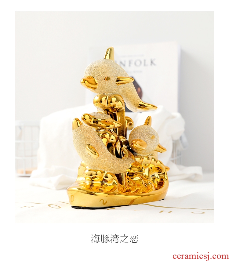 Mr Han mei household modern wedding decoration wine lovers furnishing articles new home decoration ceramic gold - plated dolphin bay of love
