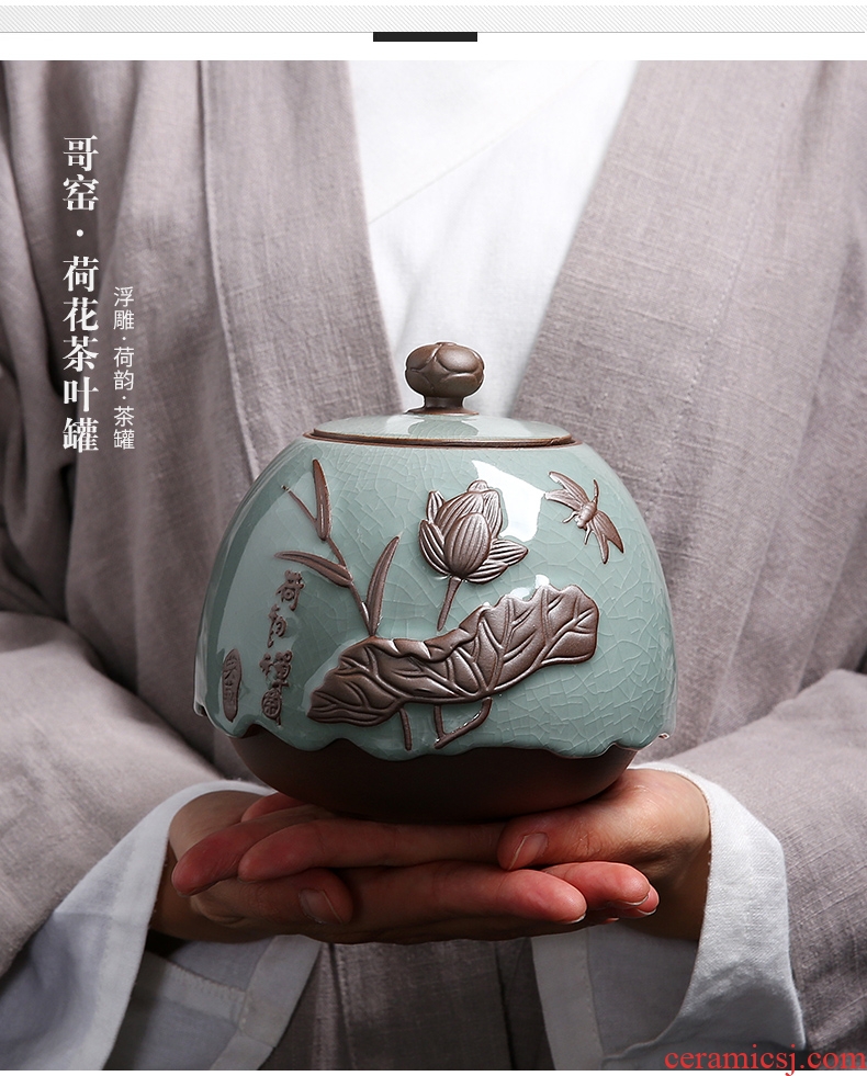 Auspicious edge elder brother up with ceramic seal storage tank, the tea caddy fixings tea box receives big yards