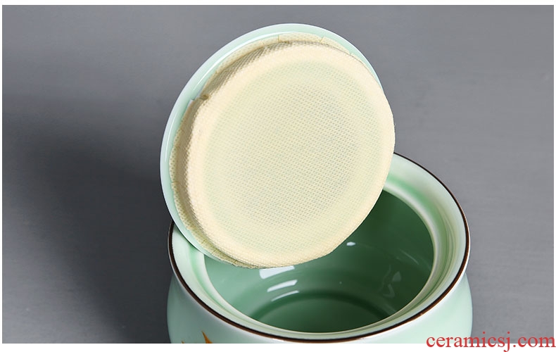 Auspicious edge celadon caddy fixings ceramic seal tank storage POTS in glair maple leaf tea storehouse, wake up tea caddy fixings
