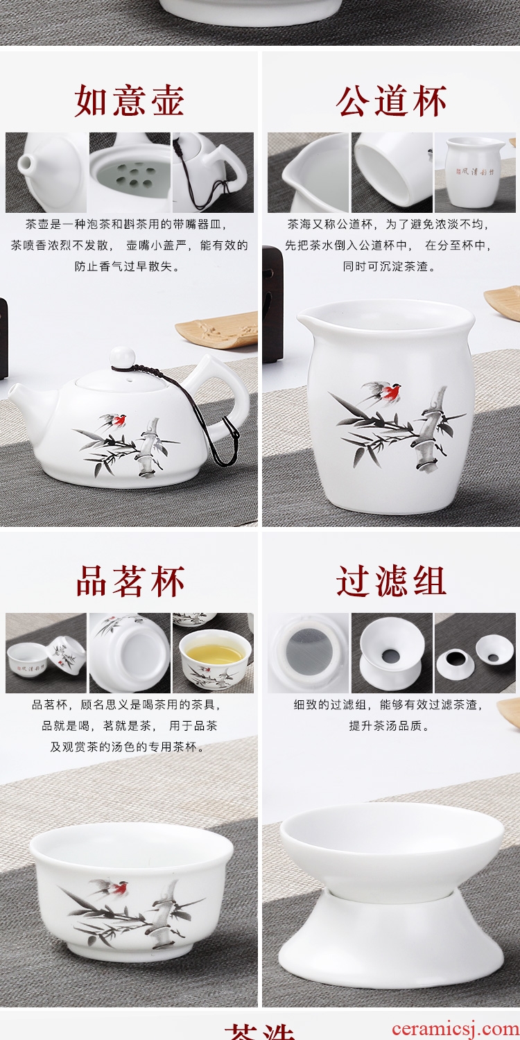 Jingdezhen up porcelain tureen large cups kung fu tea set jade porcelain three cup fat white big bowl of household