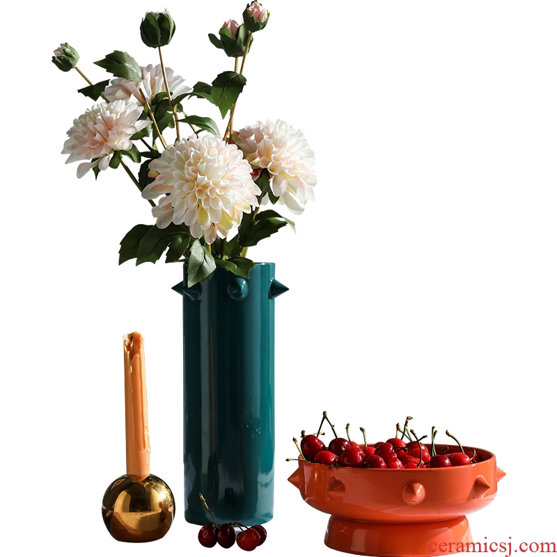 The Nordic ins creative ceramic flower vase furnishing articles home sitting room art fruit tray table decoration candlestick suit