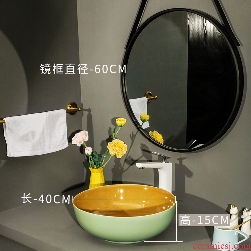 Nordic stage basin to round the sink ceramic bathroom sinks single household art basin fruit - green crack