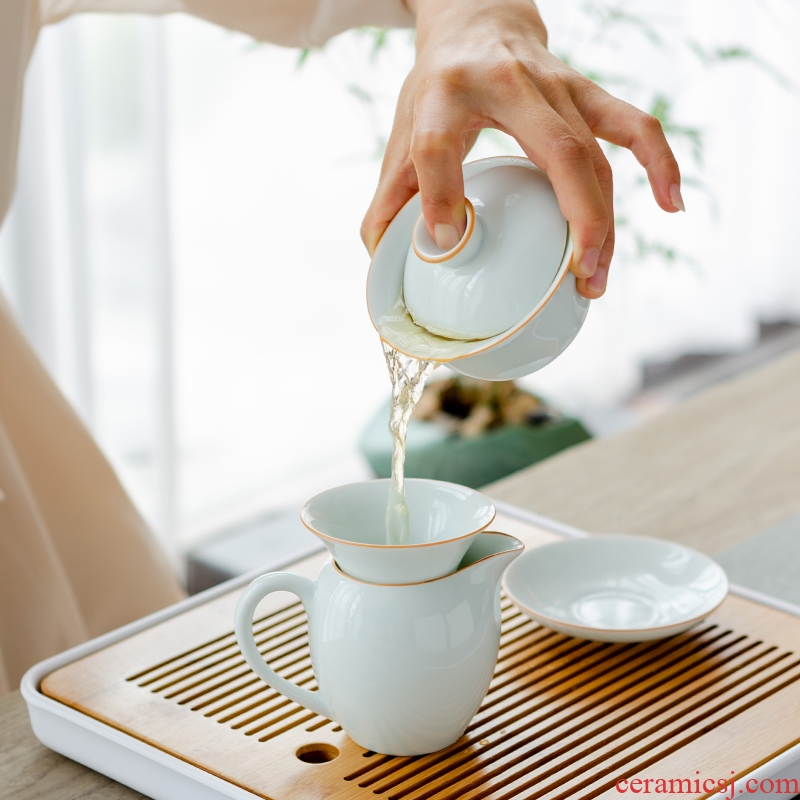 Quiet life tureen ceramic tea cups kung fu tea set white porcelain teapot celadon three of the bowl bowl suit