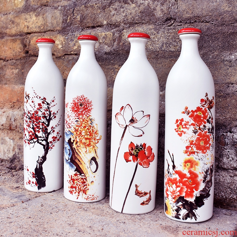 Jingdezhen ceramic bottle home 1 catty put empty bottles custom hip gift decoration seal wine jars