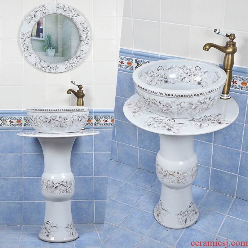 Ceramic basin balcony sink basin stage art integrated column pillar lavabo Ceramic face basin sinks