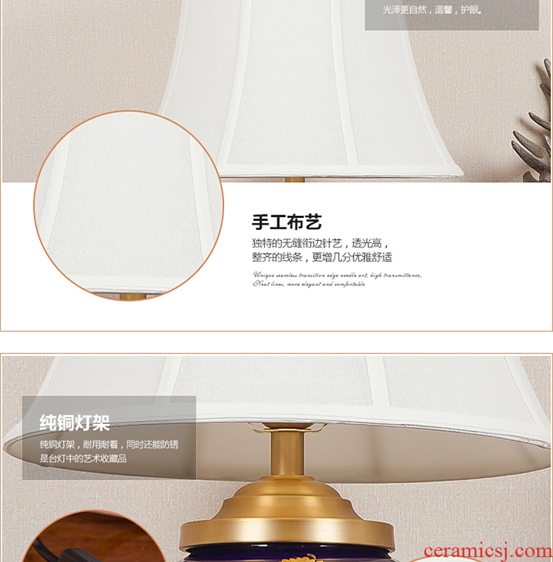 New Chinese style of jingdezhen ceramic desk lamp sitting room club hotel villa decoration of bedroom the head of a bed full of copper base parts