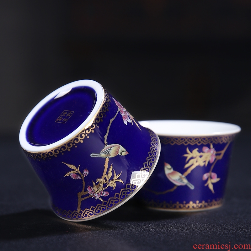 The Product China hui ji blue glaze see colour painting of flowers and master CPU single CPU charactizing a ceramic cups kung fu tea sample tea cup