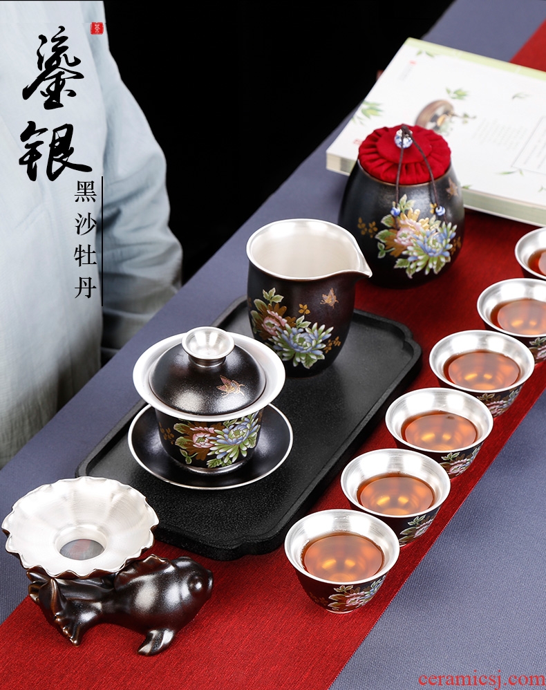 Jingdezhen tea set home tasted silver gilding kung fu tea tureen ceramic cups tea art office Chinese style restoring ancient ways