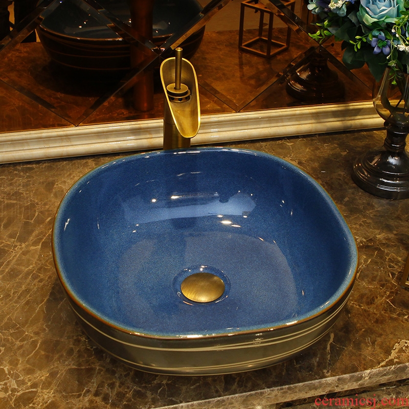 Industrial square stage basin oval sink basin restoring ancient ways of household toilet lavatory square ceramic wash basin