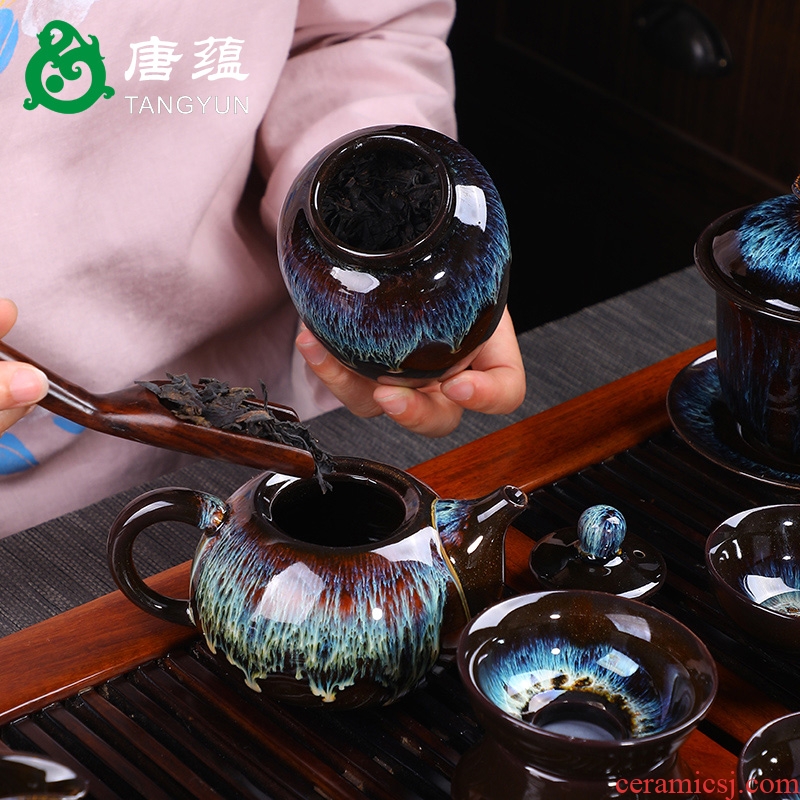 Jingdezhen built light tea set oil tea red glaze, up ceramic cups colorful Japanese pa the teapot