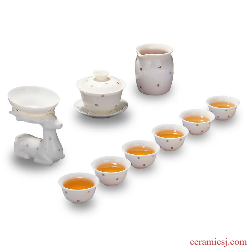 Suet jade porcelain kung fu tea set suit white porcelain tea cups of tea of a complete set of household ceramics tureen teapot gift boxes
