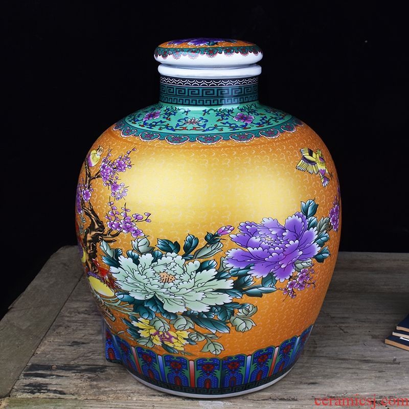 Jingdezhen ceramic jars home 10 jins hip archaize colored enamel mercifully it 20 jins of Chinese seal wine jar