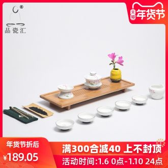 Porcelain sink know bamboo tea tray tea set suit visitor teahouse that occupy the home of a complete set of ceramic kung fu tea tea