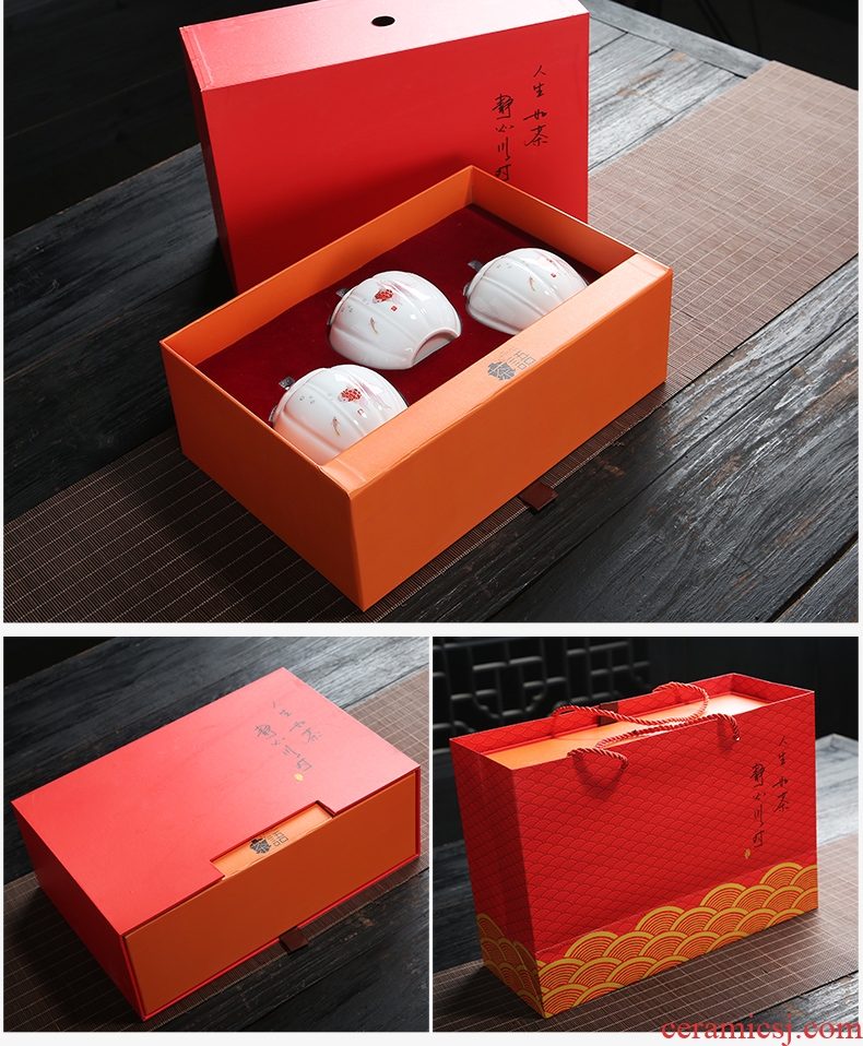 Auspicious yuan blue and white caddy fixings ceramic packing gift box general puer tea in the small seal pot double pot of tea boxes