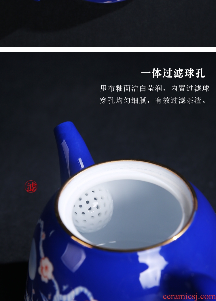 The Product under glaze color blue and white porcelain remit blue teapot pure manual hand - made home portable teapot ceramic kung fu tea set