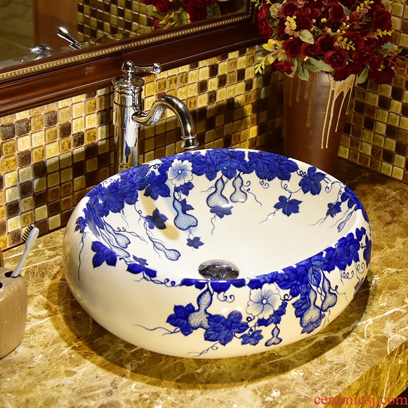 European ceramic lavabo blue and white sink toilet stage basin of the oval art basin bathroom sinks