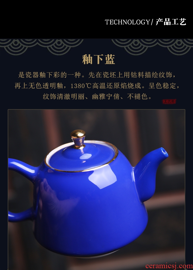 The Product under glaze color blue and white porcelain remit blue teapot pure manual hand - made home portable teapot ceramic kung fu tea set