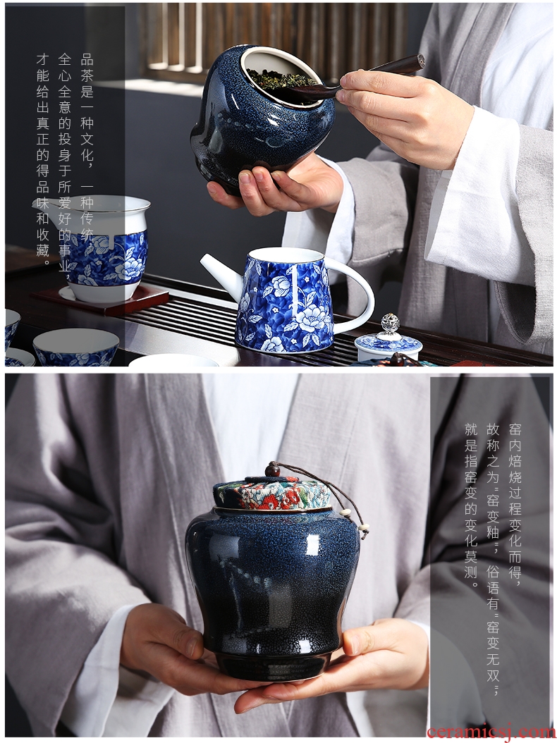 Auspicious edge temmoku caddy fixings ceramic seal storage tank, half jins of tea packaging gift box gifts home