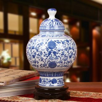 Chinese blue and white porcelain of jingdezhen ceramics sweet fish grain and grain cover pot vase decoration sitting room adornment is placed