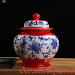 The Product blue and white porcelain remit double - color caddy fixings circular storage POTS many ceramic seal pot peony general