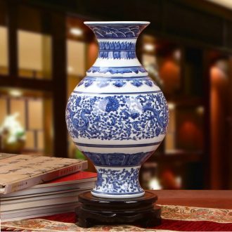 Furnishing articles antique Chinese blue and white porcelain of jingdezhen ceramics waist drum auspicious dragon flower vases, modern home Furnishing articles