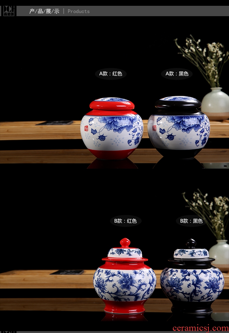 The Product blue and white porcelain remit double - color caddy fixings circular storage POTS many ceramic seal pot peony general