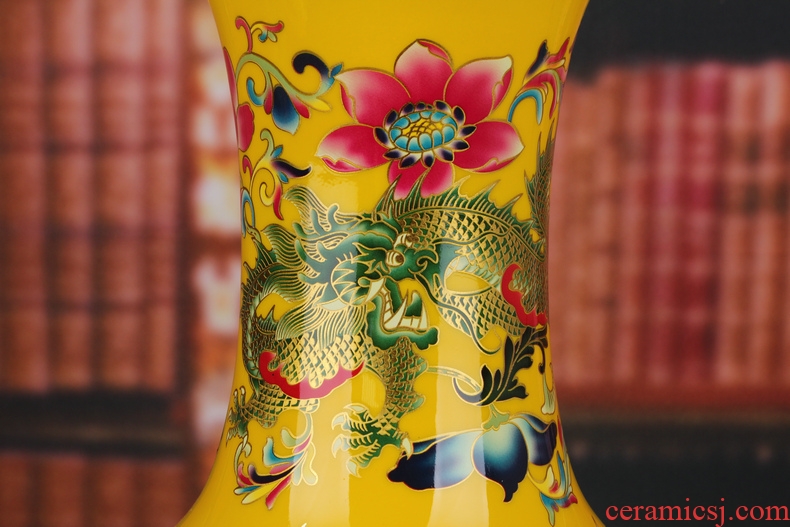 Jingdezhen ceramics glaze in extremely good fortune landing big yellow crystal vase furnishing articles of Chinese style household ornaments