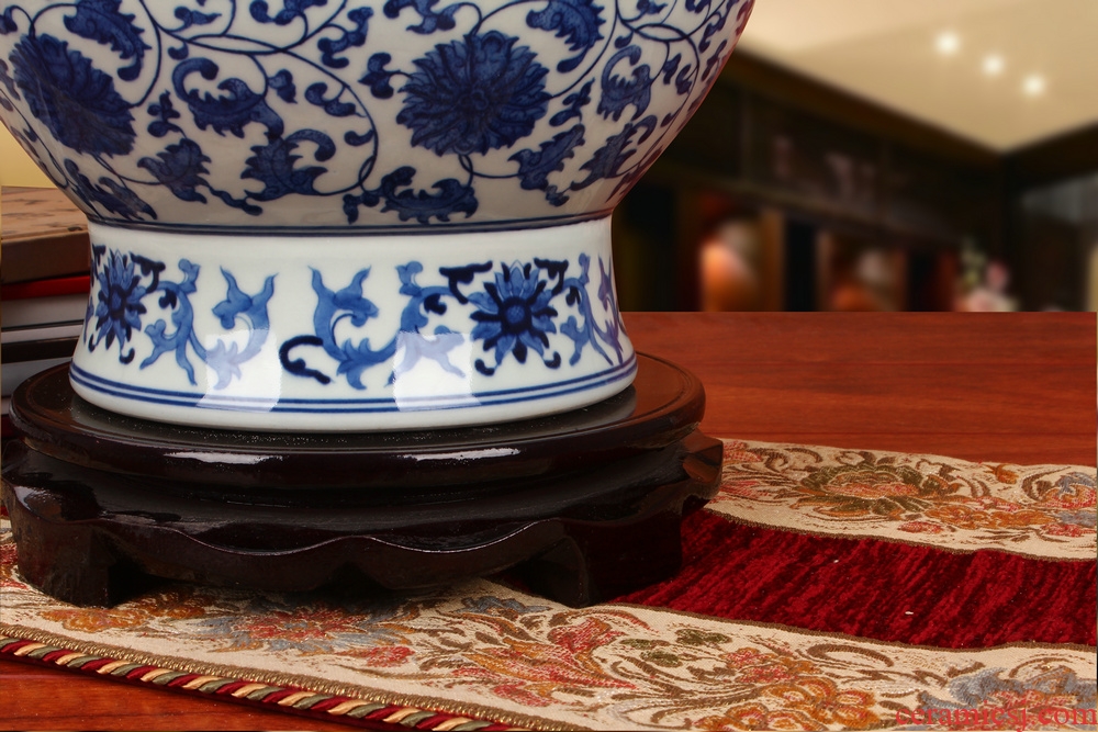 Jingdezhen ceramics hand - made flowers blue tie up branches ears admiralty big vase classical Chinese style household furnishing articles