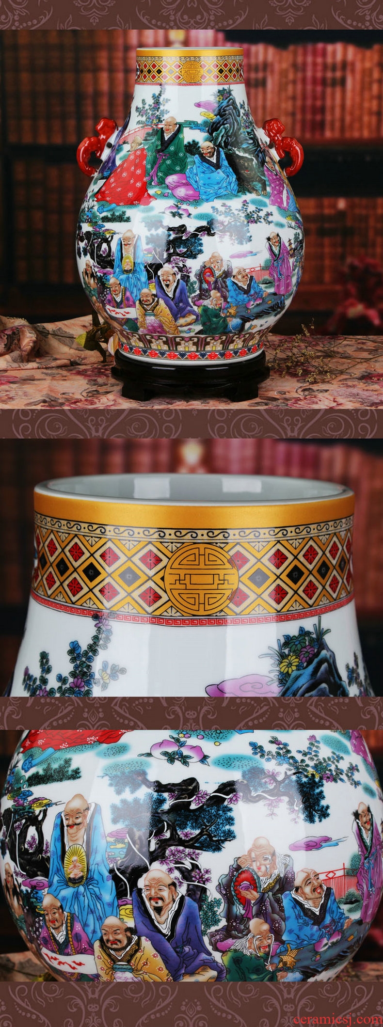 Modern Chinese jingdezhen ceramics pastel landscape deer head f tube large vases, Modern Chinese style furnishing articles