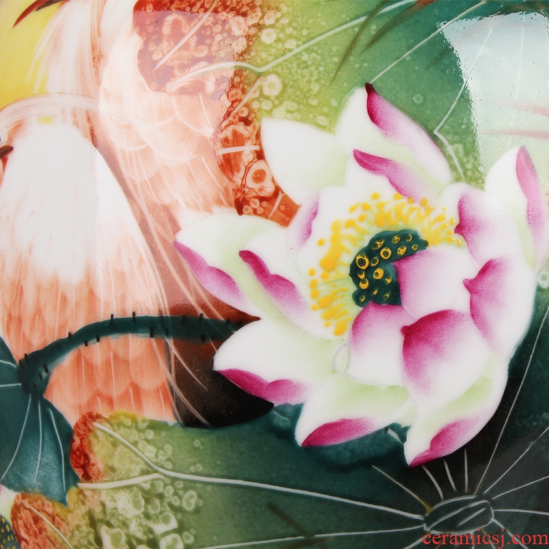 Famous hu, jingdezhen ceramics vase upscale gift hand famille rose porcelain lotus heron sentiment long vase